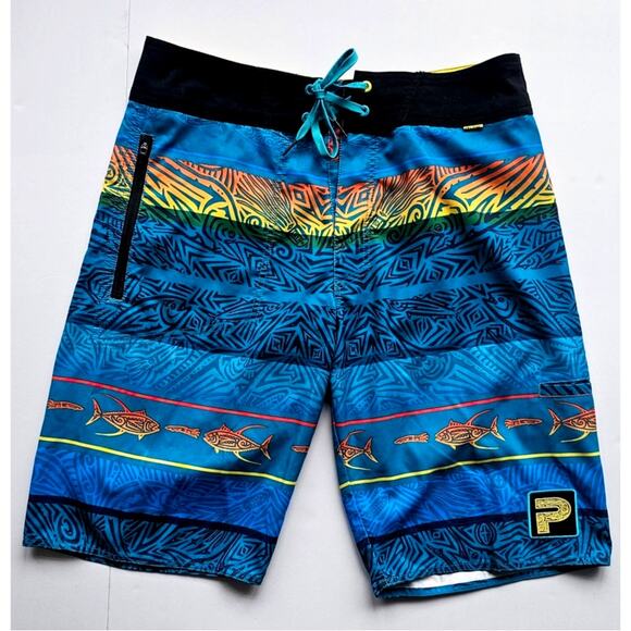 Pelagic Board Shorts Featuring The Artwork of Carol Lynne, Fish, NWOT, Sz 30 - Picture 1 of 10